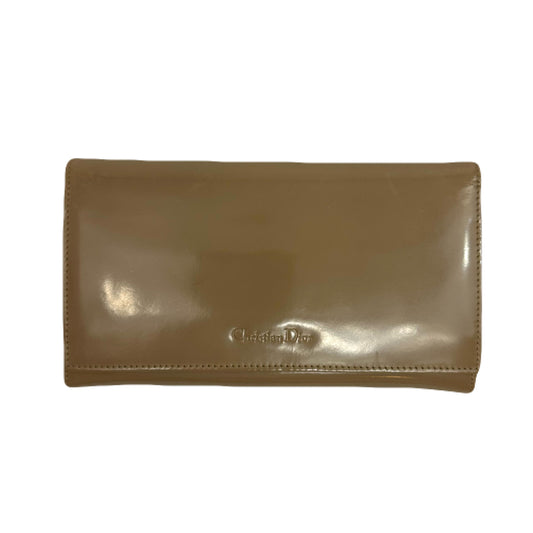 Christian Dior Lady Dior Taupe Patent Leather Trifold Long Wallet