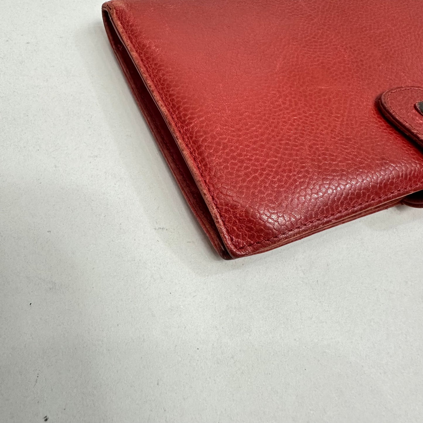 Vintage Chanel Red Caviar Skin Leather Big Coco Mark Long Wallet