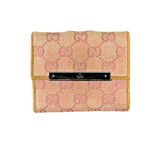 Gucci Pink Monogram Canvas and Leather Bifold Wallet With Box