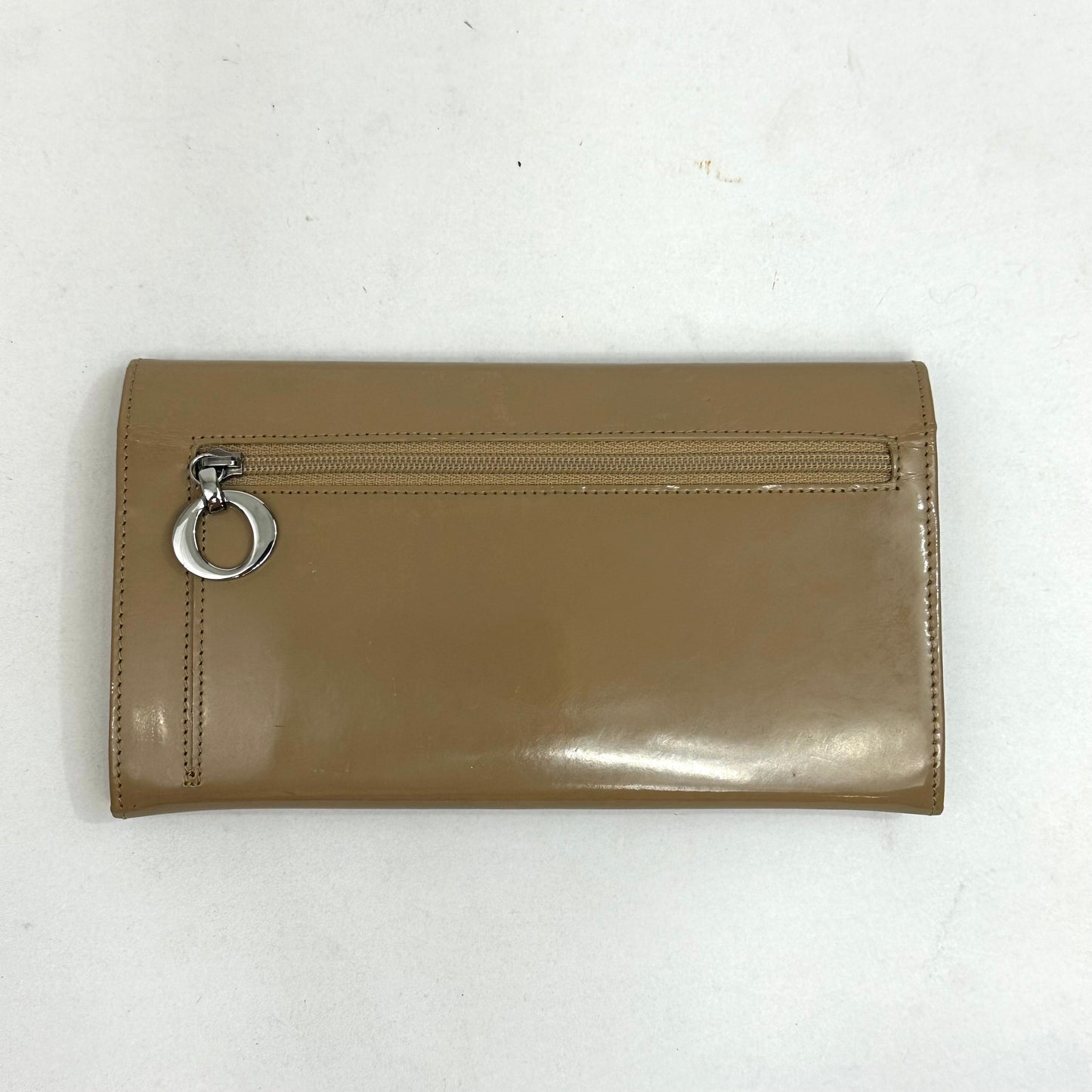 Christian Dior Lady Dior Taupe Patent Leather Trifold Long Wallet