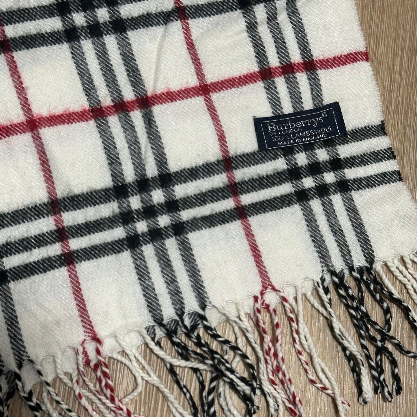 Vintage 90's Burberry White Nova Check Wool Scarf