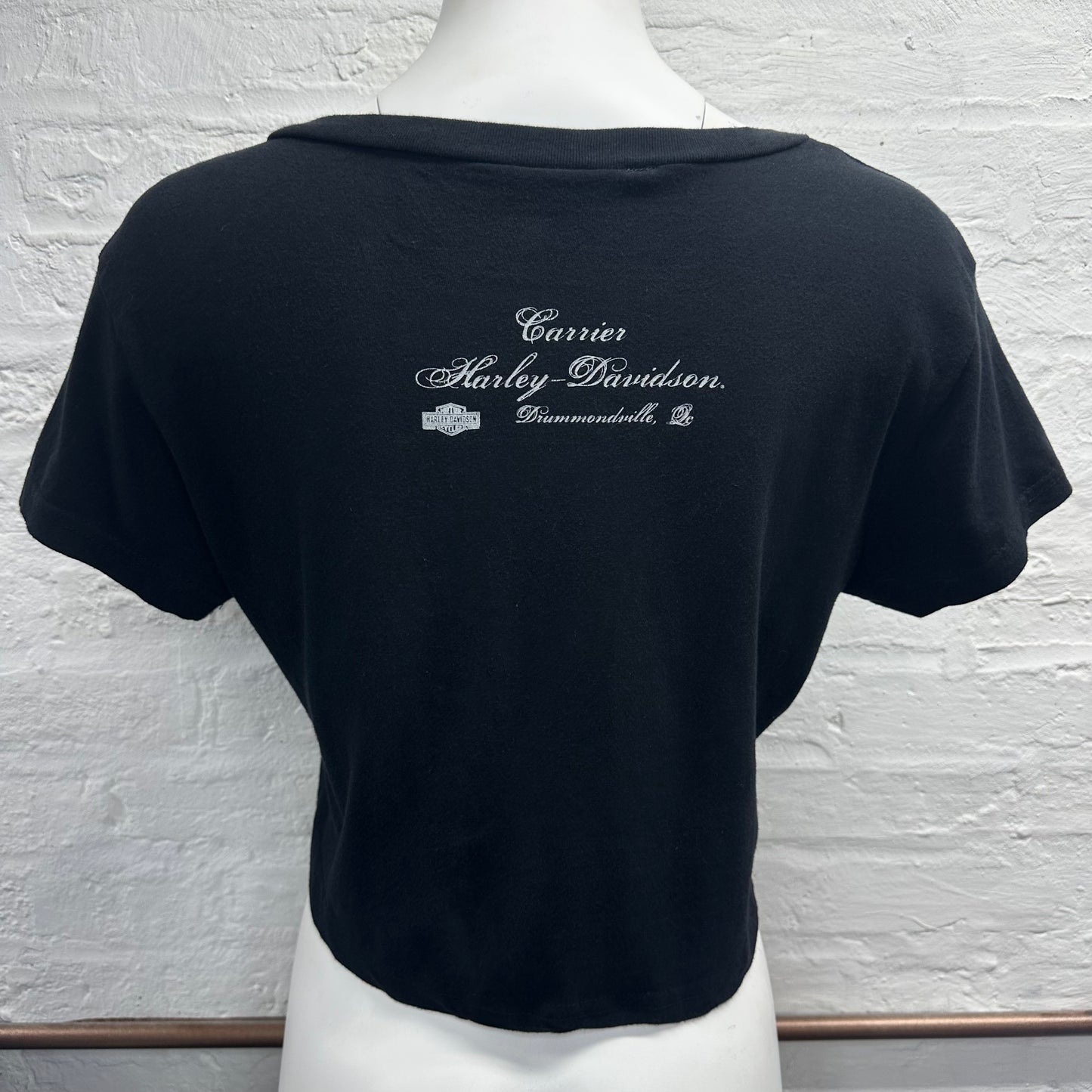 Reworked Harley Davidson Black Sequined Cropped Baby Tee