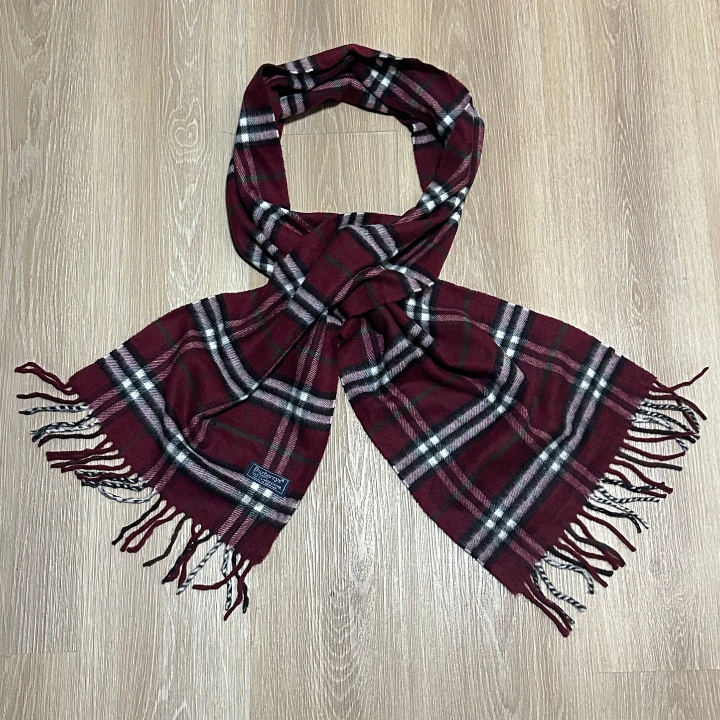Vintage 90's Burberry Maroon Nova Check Wool Scarf