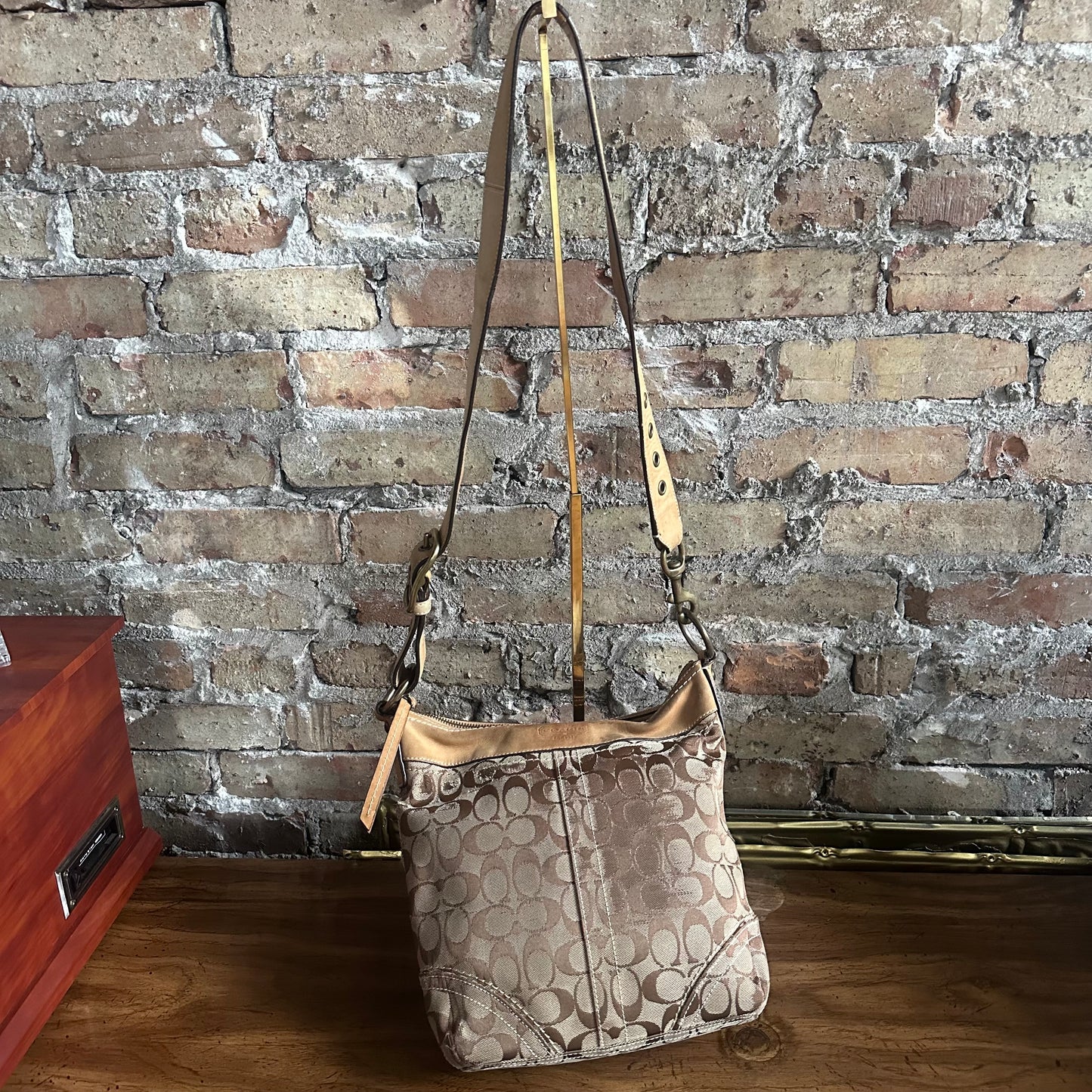 Vintage Coach 10403 Tan Legacy Signature Convertible Hobo Shoulder Bag Crossbody Bag
