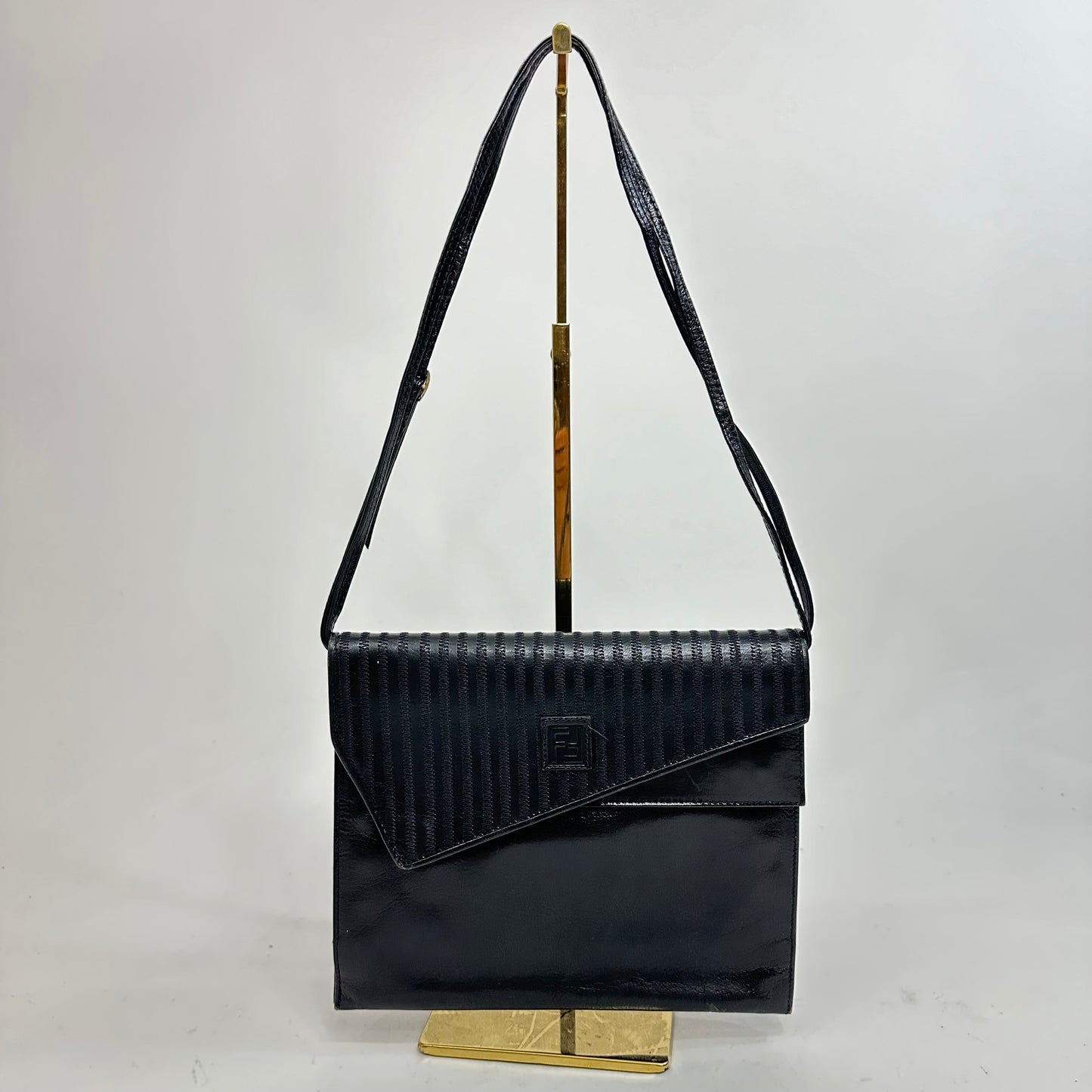 Vintage Fendi 80’s Black Leather Double Flap Shoulder Bag