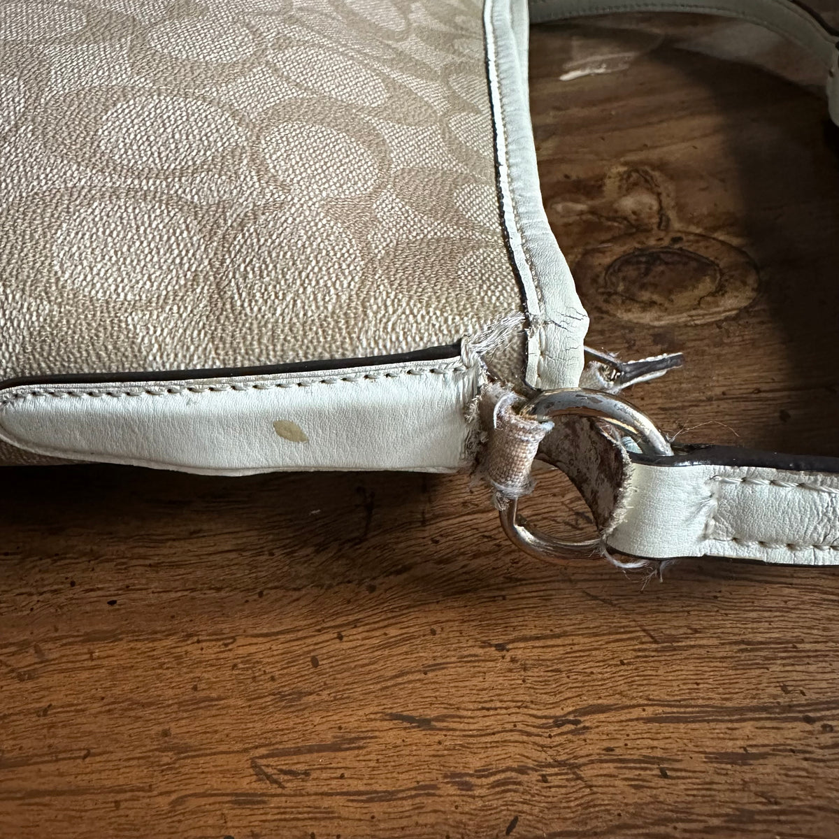 Coach F58297 Cream and Tan Signature File Crossbody Bag