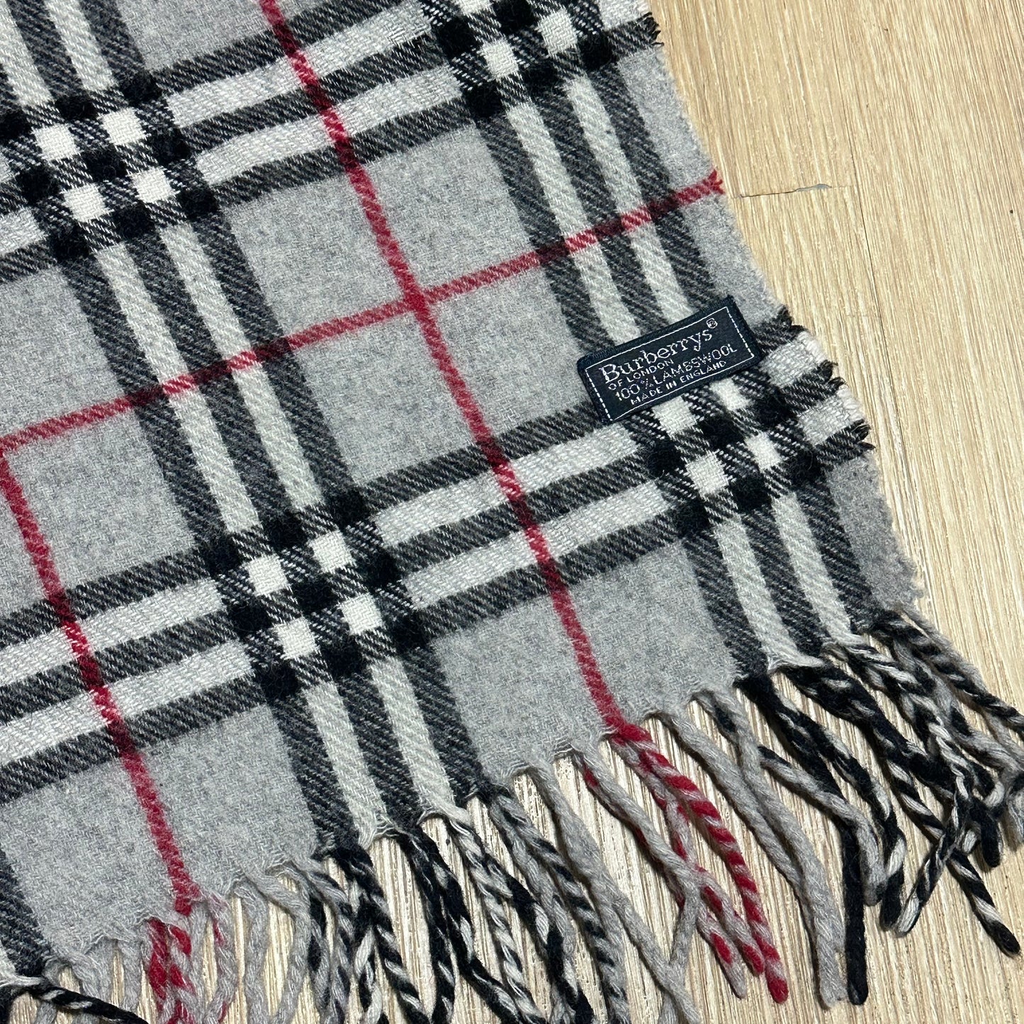 Vintage 90's Burberry Grey Nova Check Wool Scarf