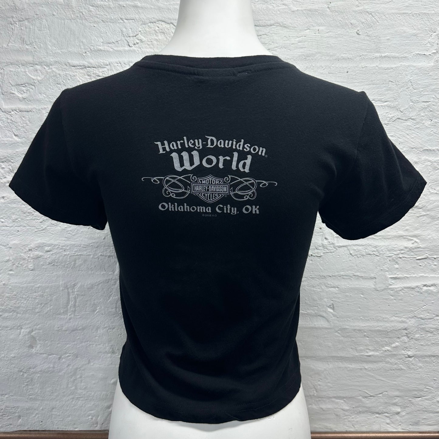 Reworked Harley Davidson Skull Cropped Baby Tee