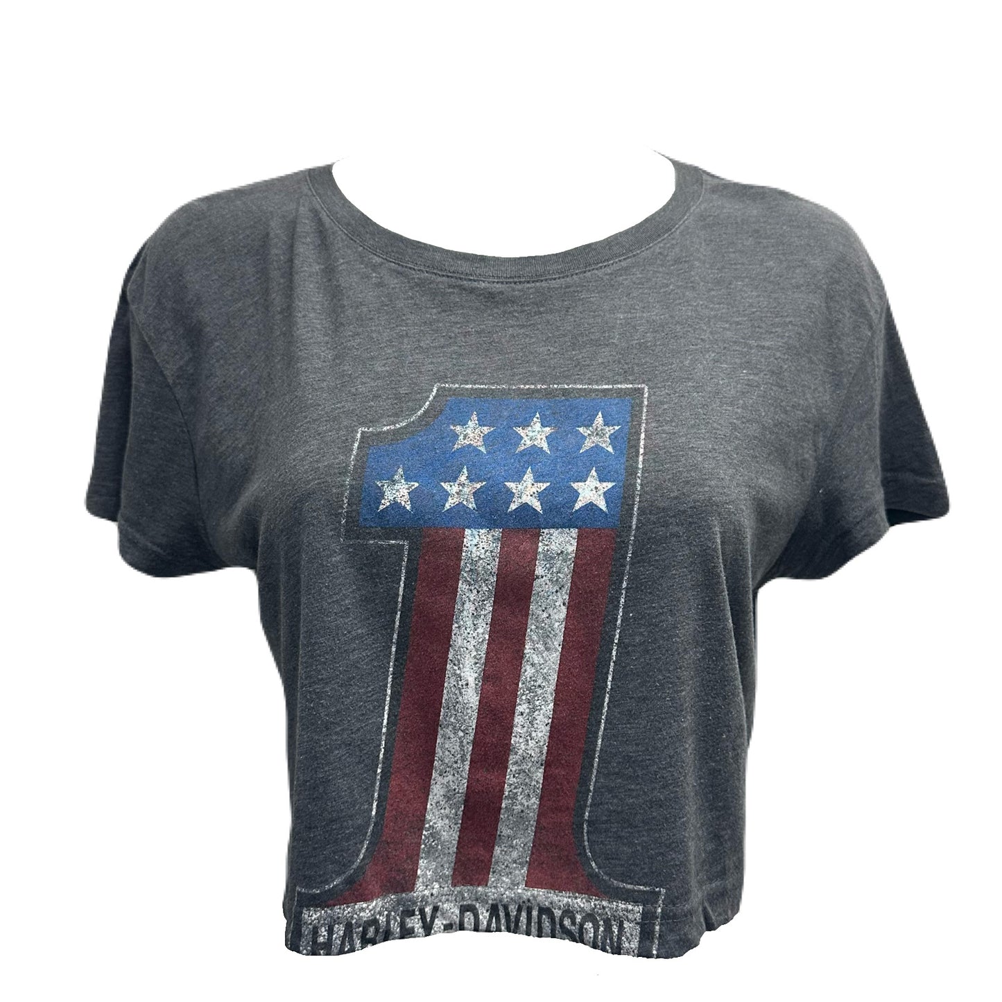 Reworked Harley Davidson American Flag Number 1 Cropped Baby Tee