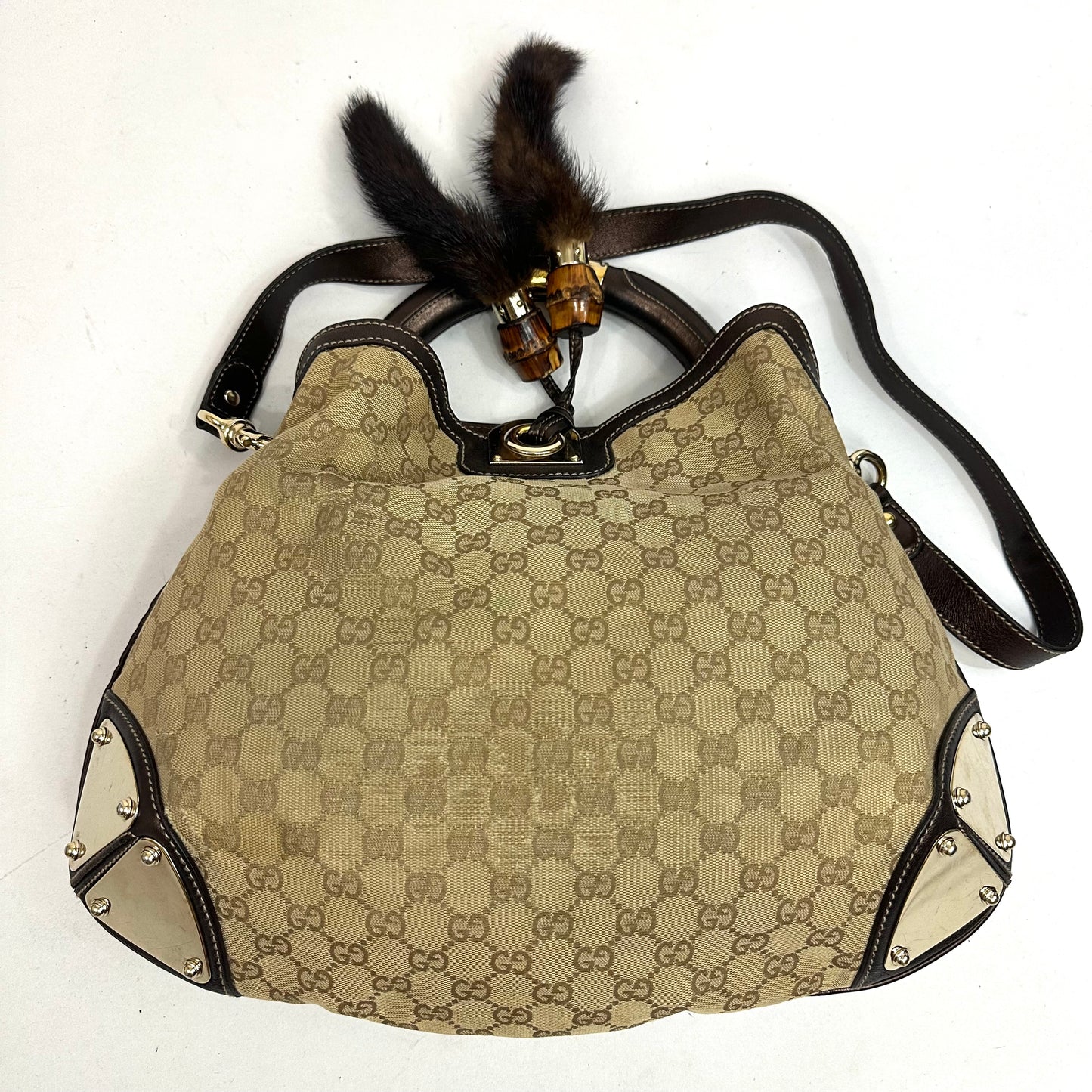 Vintage Gucci Monogram Canvas Mink Indy Hobo Bag