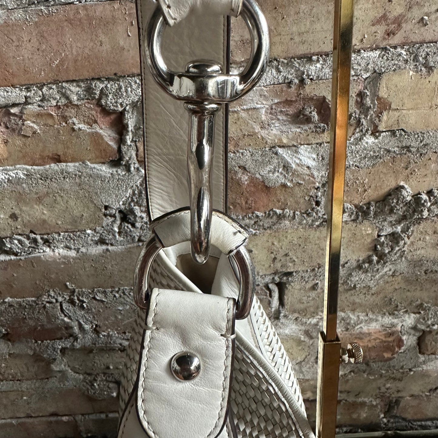 Coach F29894 Park Avery White and Metallic Gold Woven Leather Hobo Bag