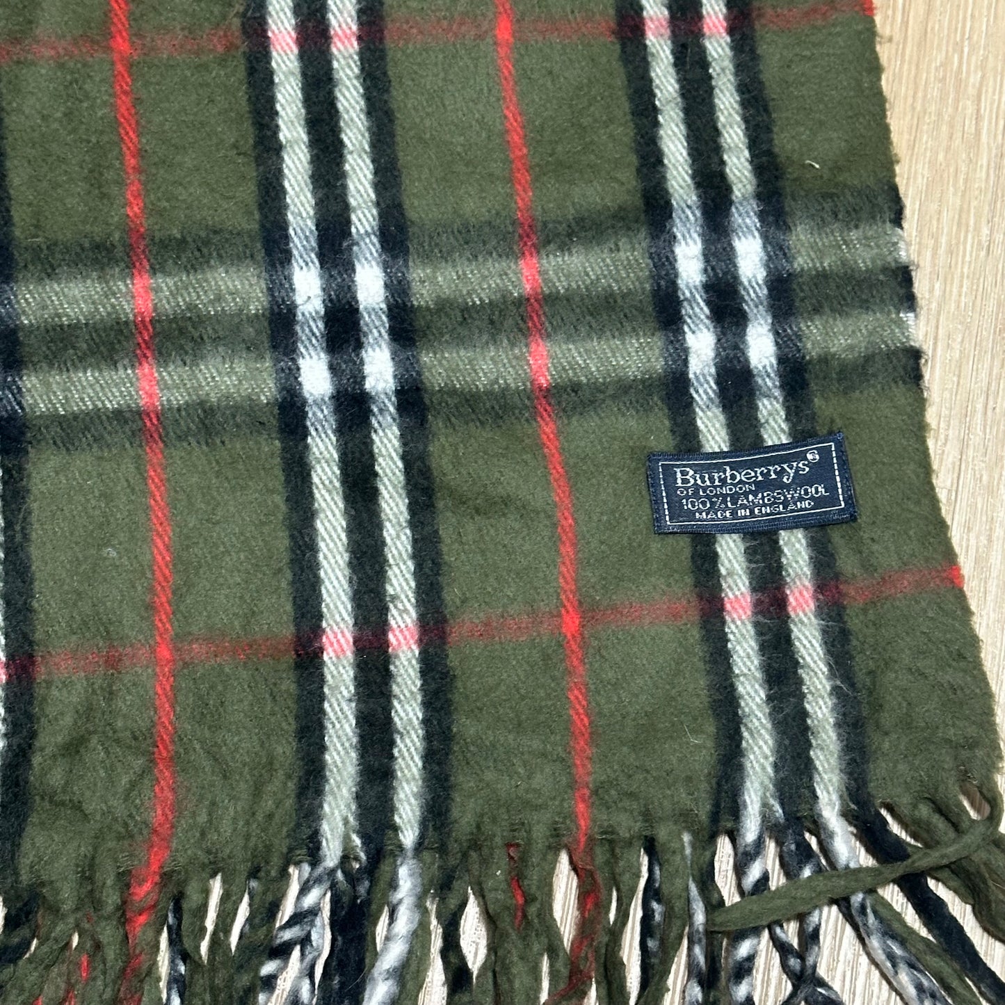 Vintage 90's Burberry Green Nova Check Wool Scarf