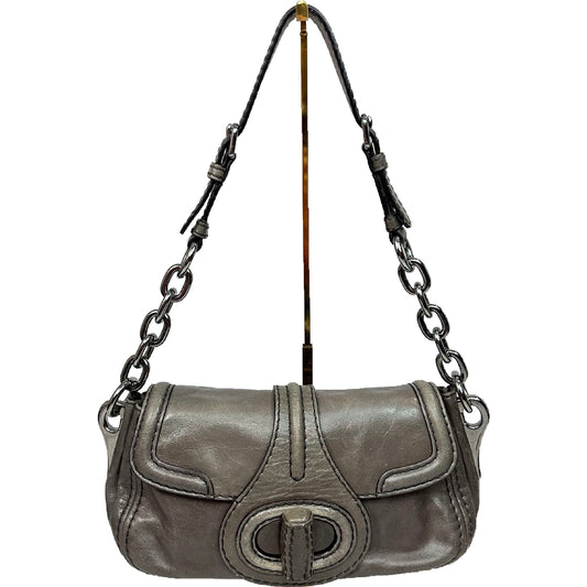 Vintage Prada Pattina Sottospalla Grey Leather Chain Shoulder Bag