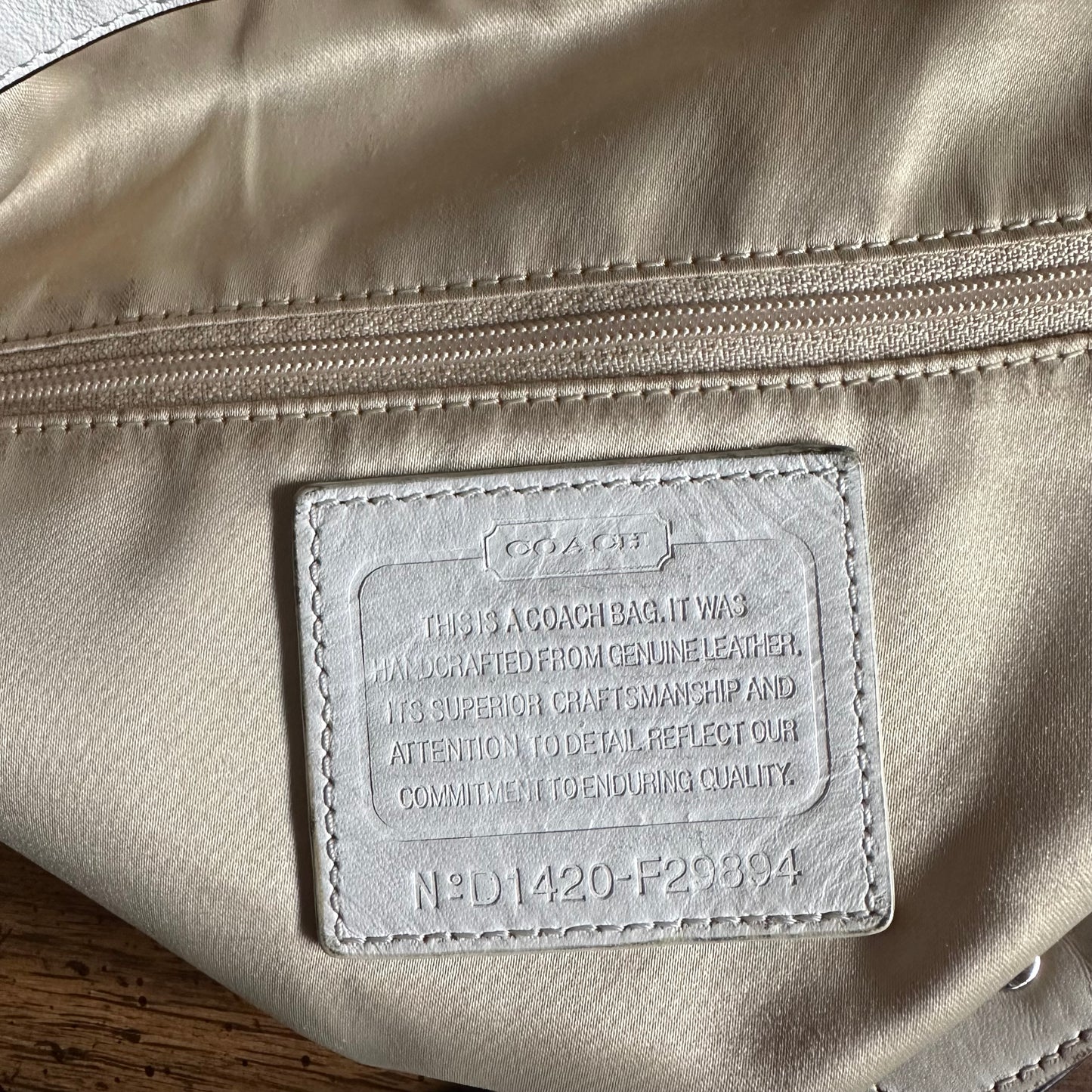 Coach F29894 Park Avery White and Metallic Gold Woven Leather Hobo Bag
