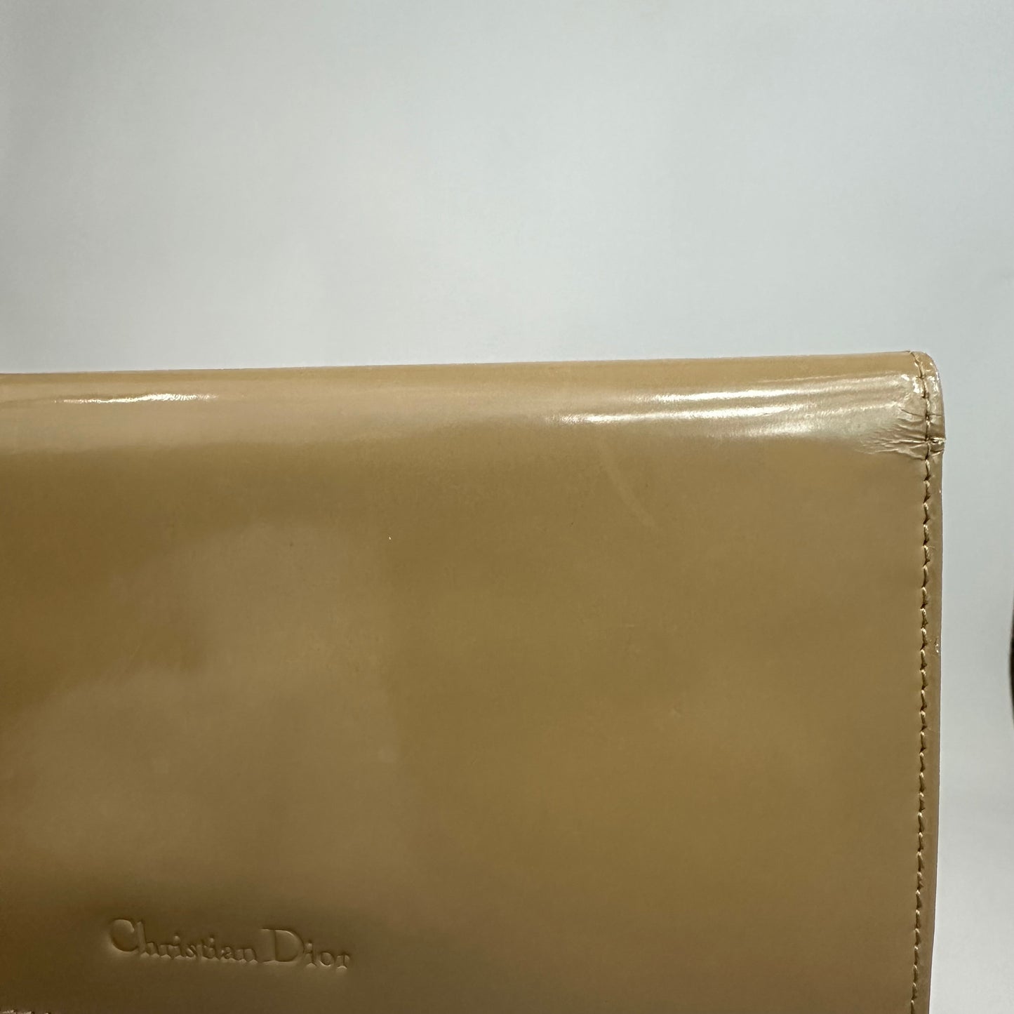 Christian Dior Lady Dior Taupe Patent Leather Trifold Long Wallet