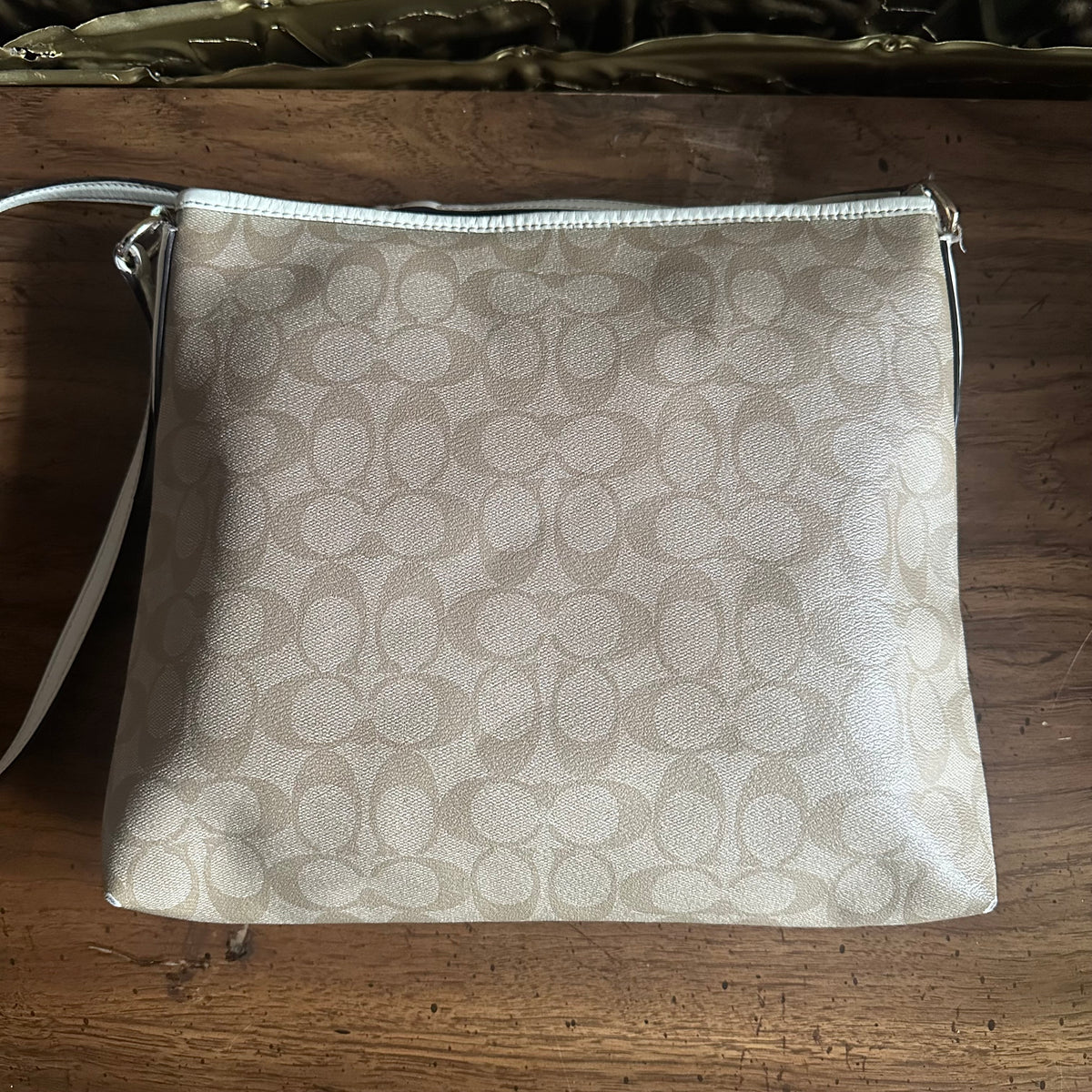 Coach F58297 Cream and Tan Signature File Crossbody Bag