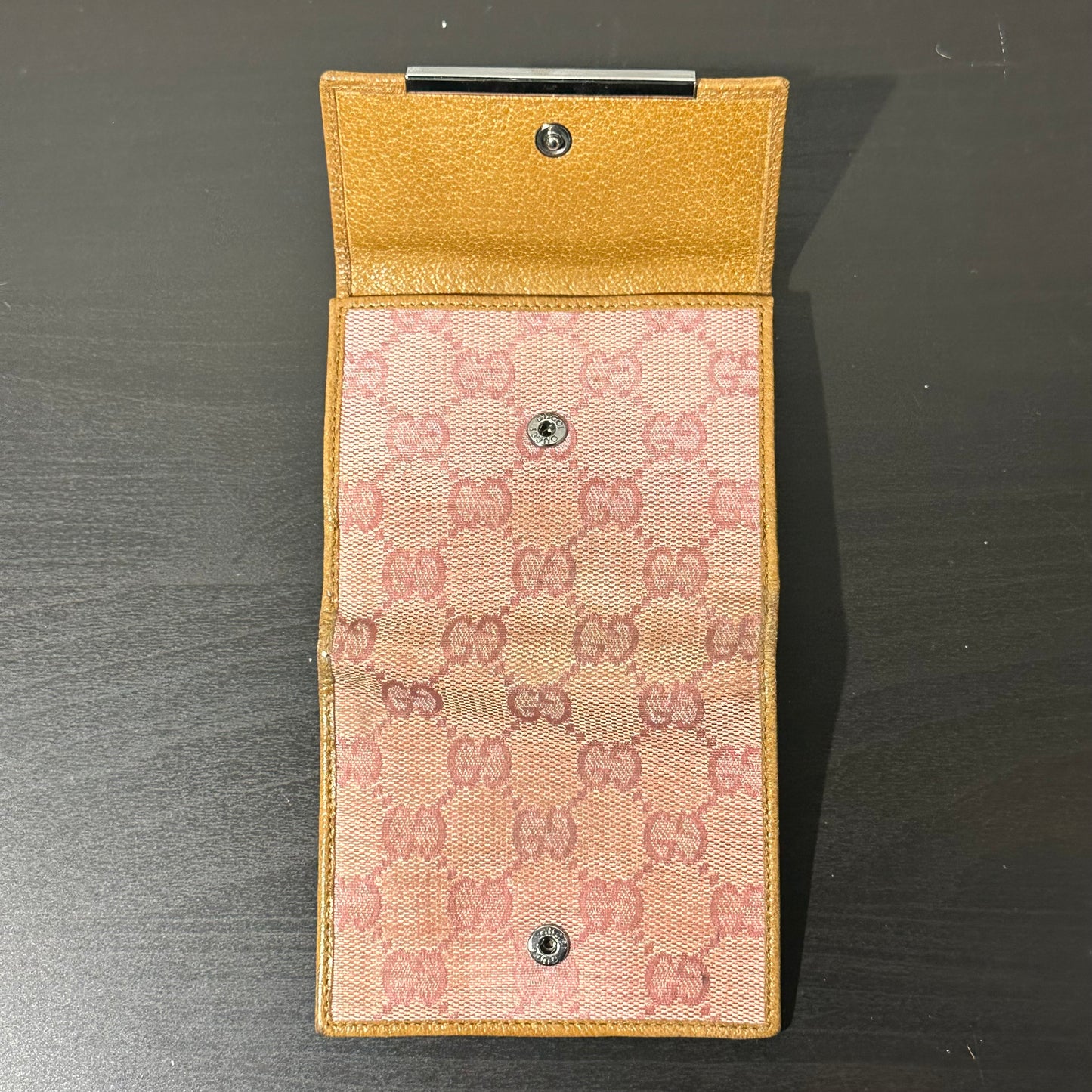 Gucci Pink Monogram Canvas and Leather Bifold Wallet With Box