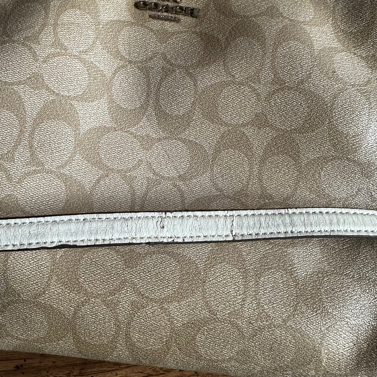 Coach F58297 Cream and Tan Signature File Crossbody Bag
