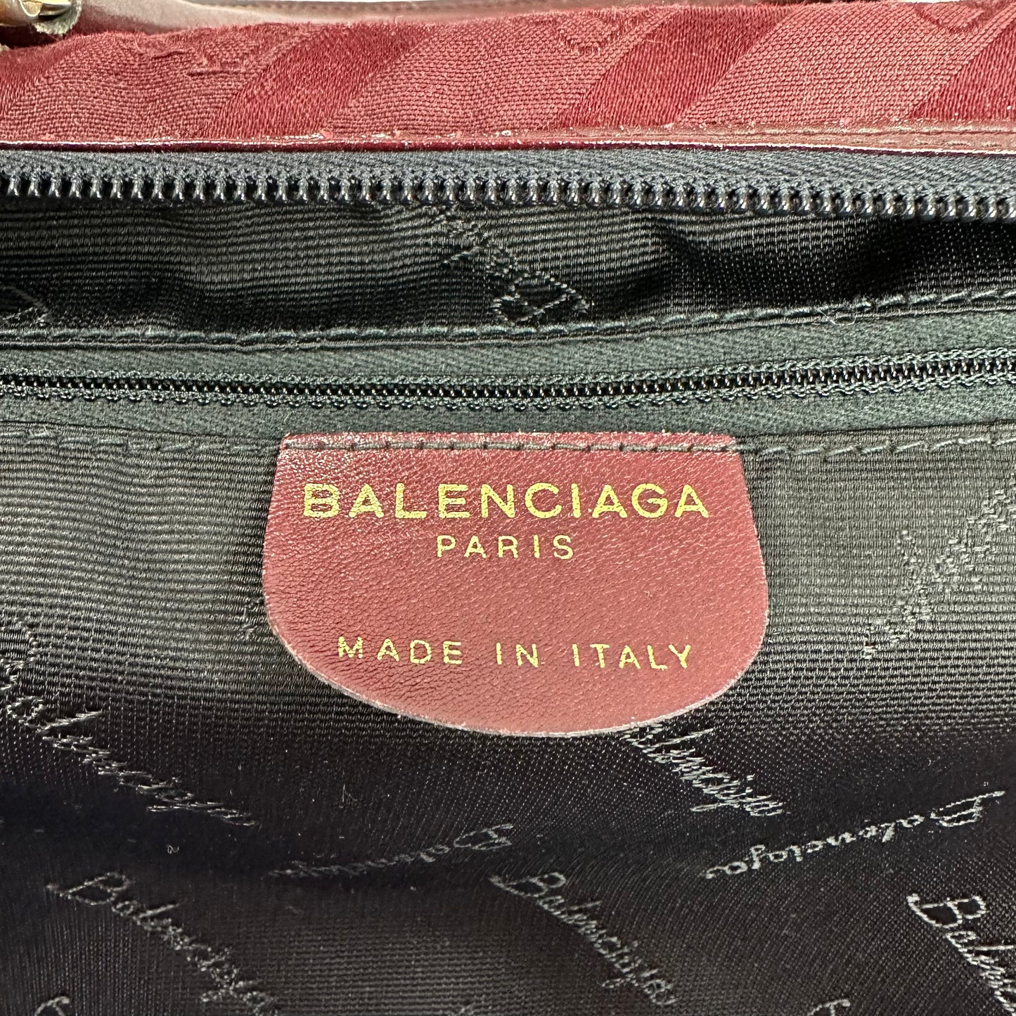 Vintage 1970s Balenciaga Monogram Maroon Boston Bag
