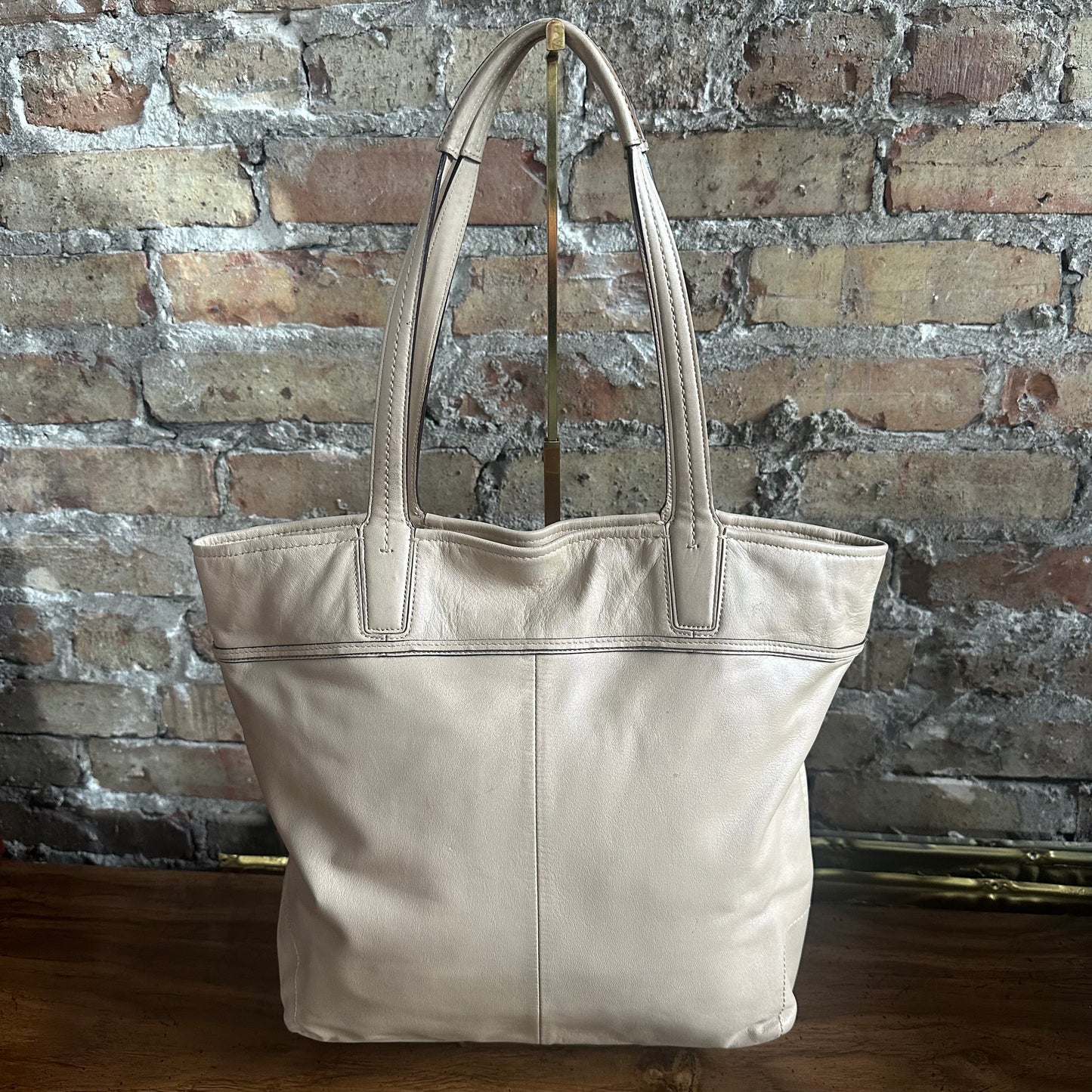 Coach 17041 Audrey Leigh Laser Cut Perforated Beige Leather Tote Bag