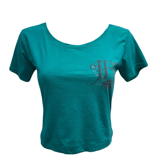 Reworked Harley Davidson Teal Cropped Baby Tee