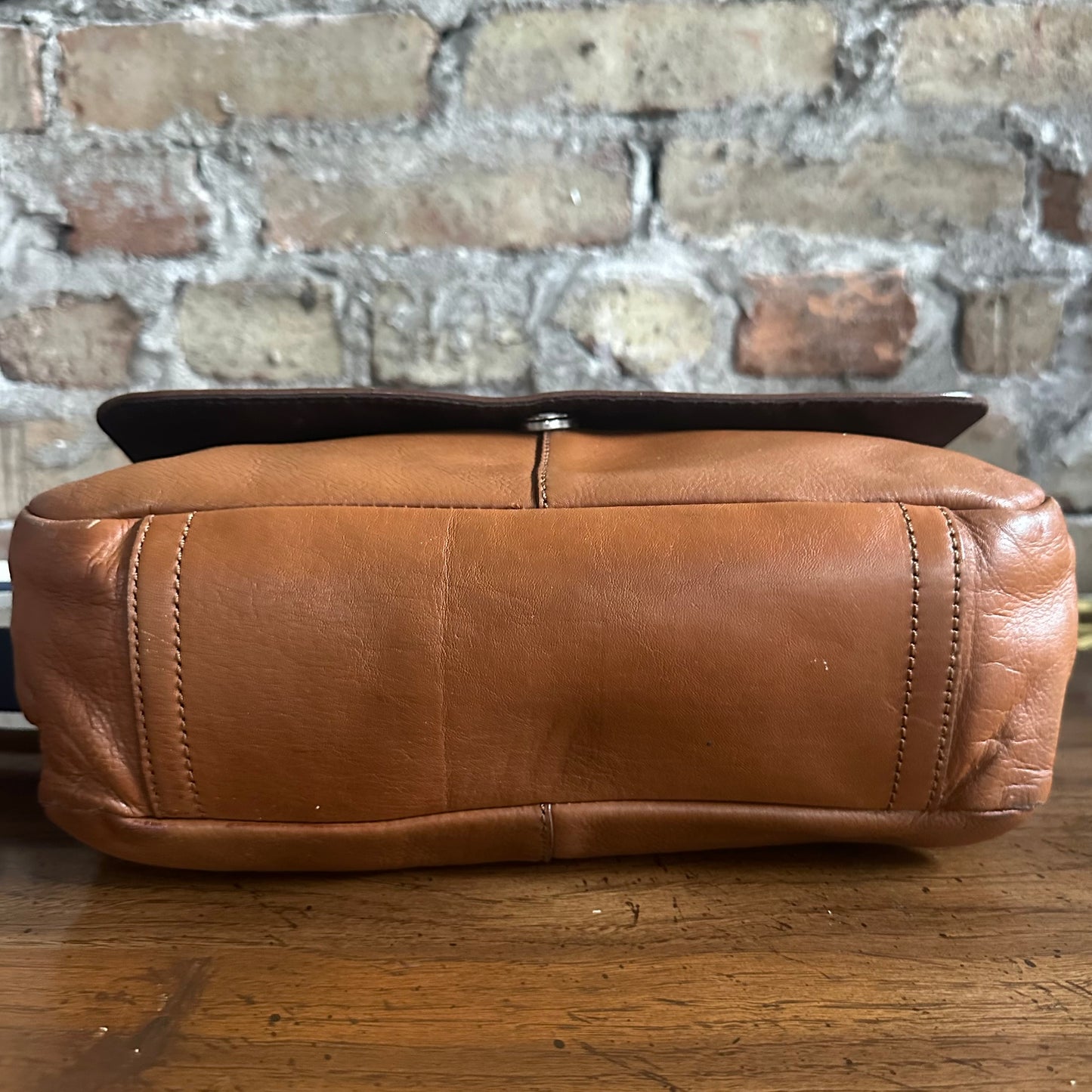 Coach F70555 Heritage Web Tan Leather Map Messenger Bag