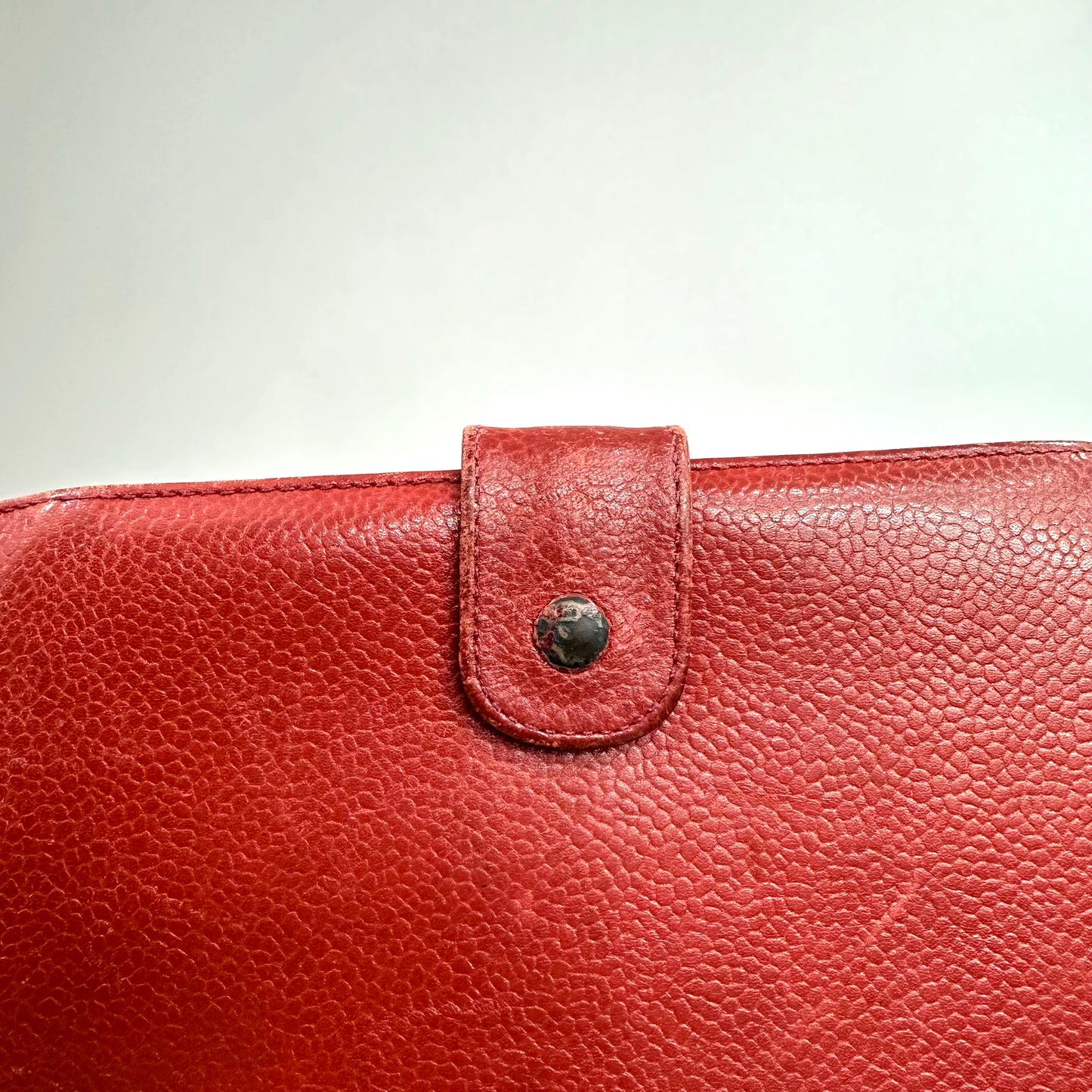 Vintage Chanel Red Caviar Skin Leather Big Coco Mark Long Wallet