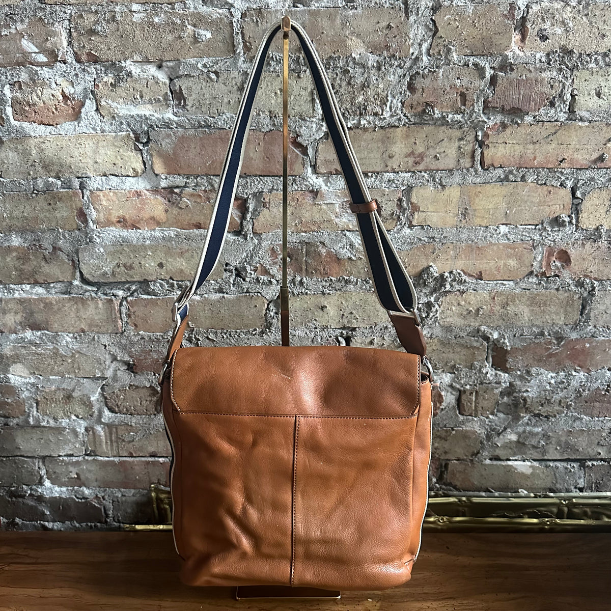 Coach F70555 Heritage Web Tan Leather Map Messenger Bag