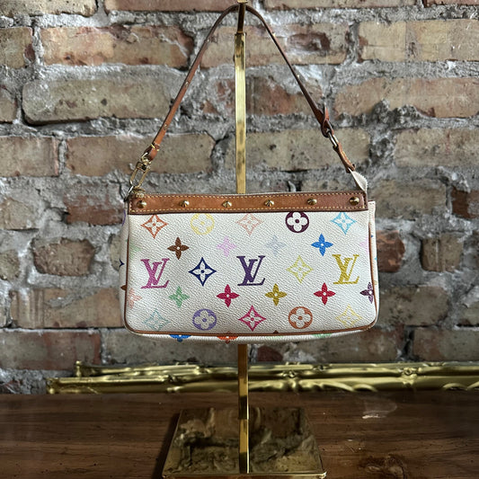Vintage Louis Vuitton X Takashi Murakami 2004 White Monogram Multicolore Pochette Accessoires