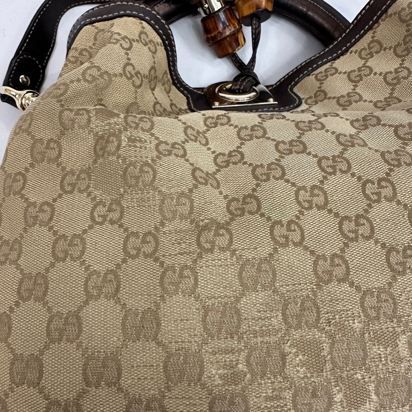 Vintage Gucci Monogram Canvas Mink Indy Hobo Bag