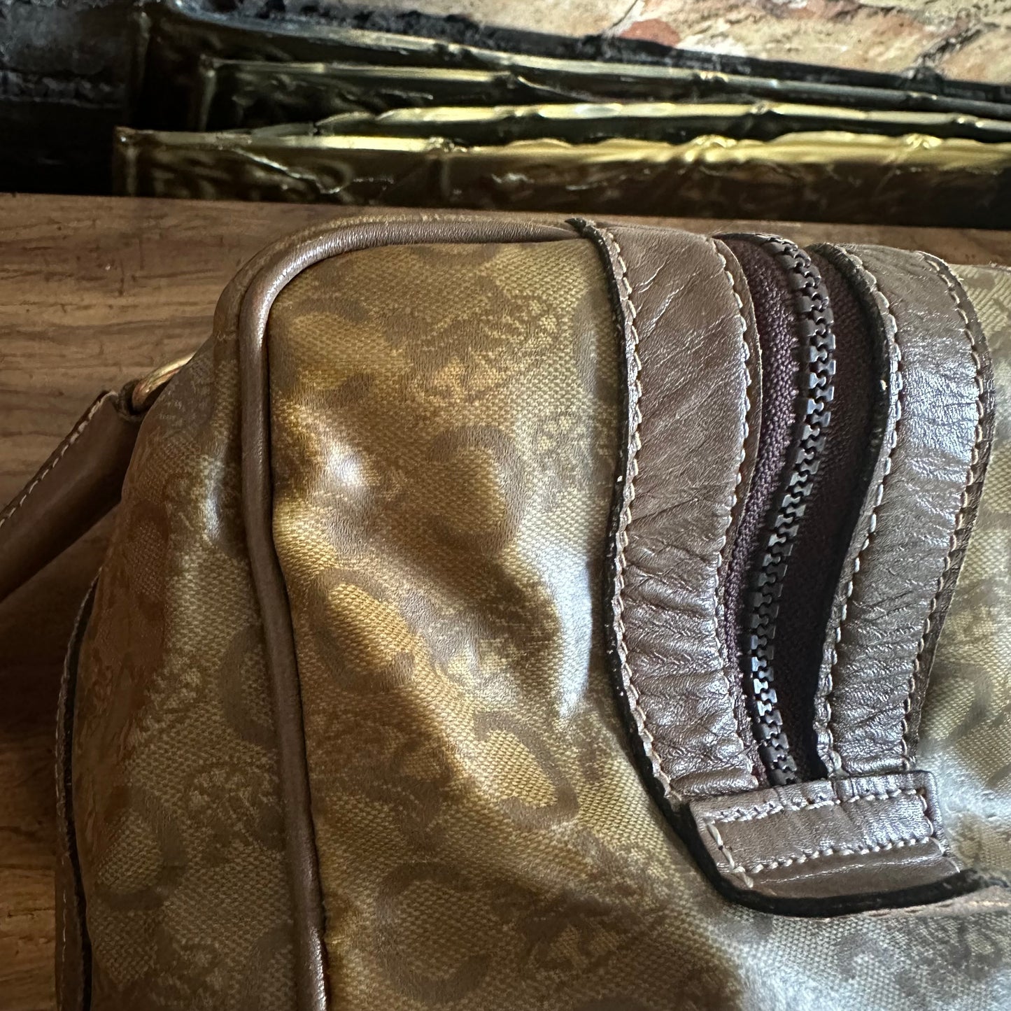 Vintage Celine Horse Carriage Monogram Coated Canvas Mini Boston Bag