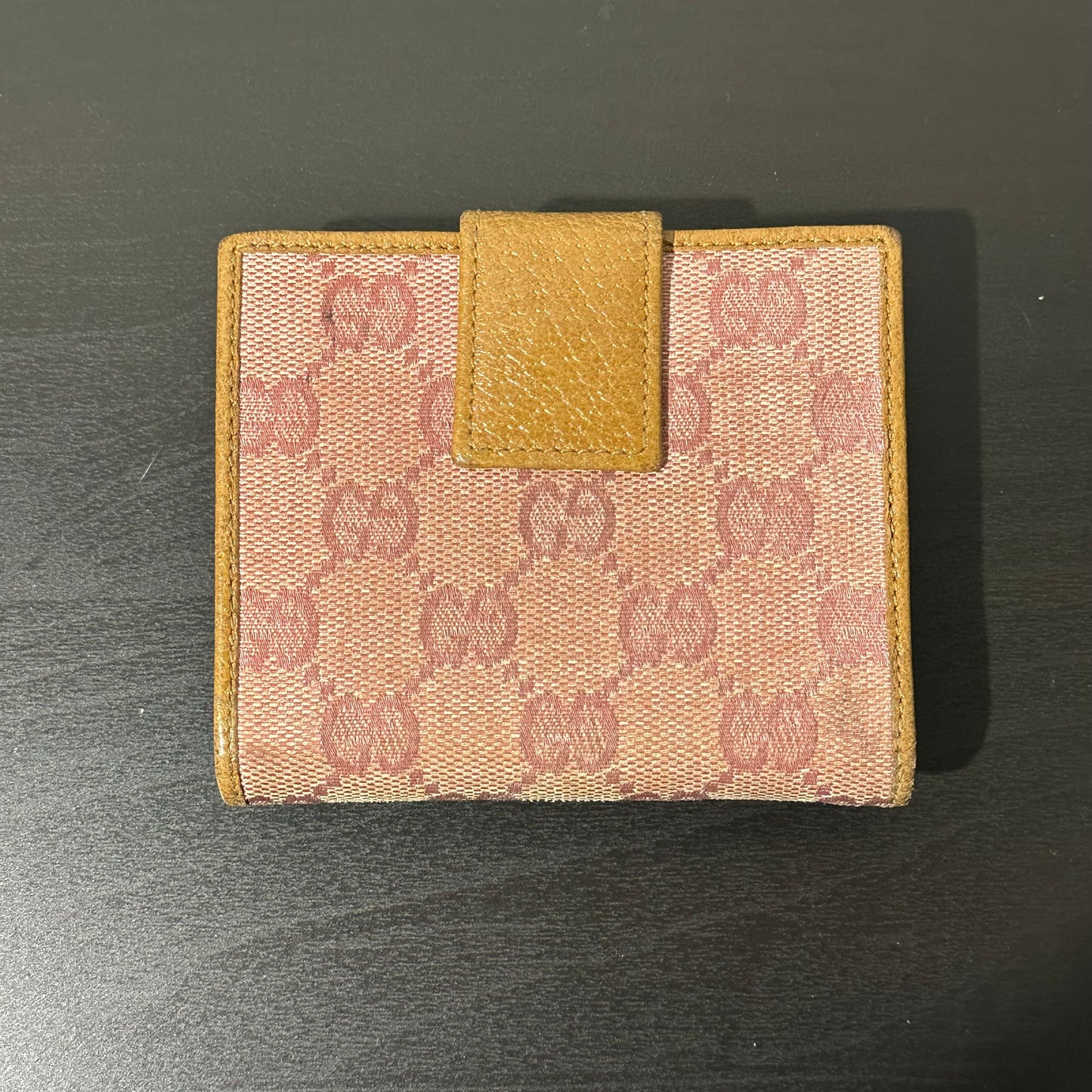 Gucci Pink Monogram Canvas and Leather Bifold Wallet With Box