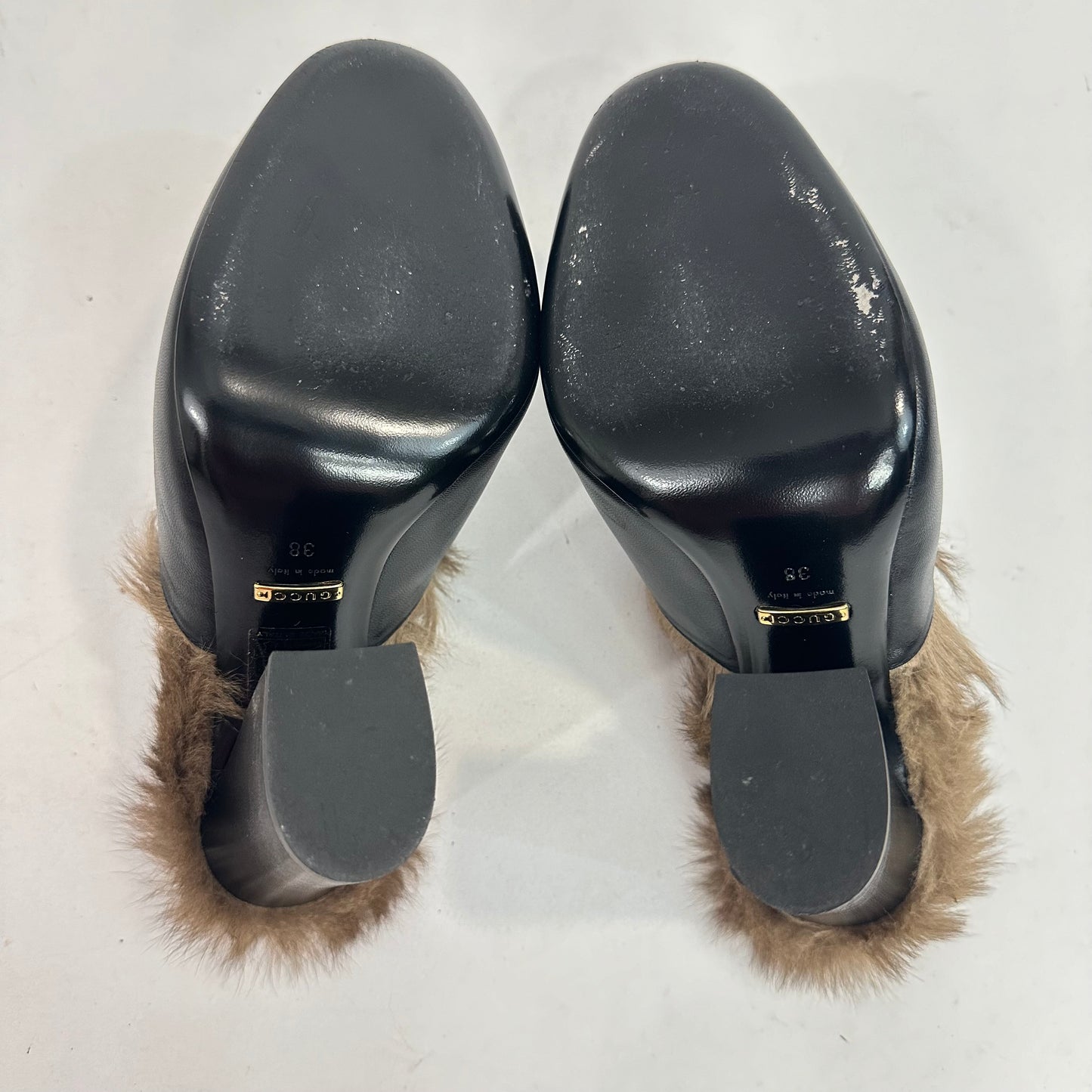 Gucci Princetown Fur Lined High Heel Mules Size 38