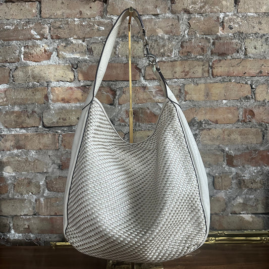 Coach F29894 Park Avery White and Metallic Gold Woven Leather Hobo Bag