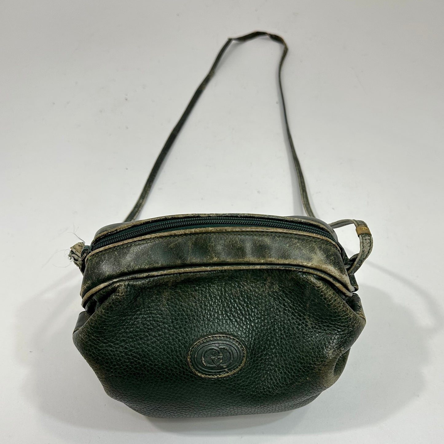 Vintage Gucci 80’s Green Leather Tootsie Roll Cinch Barrel Bag