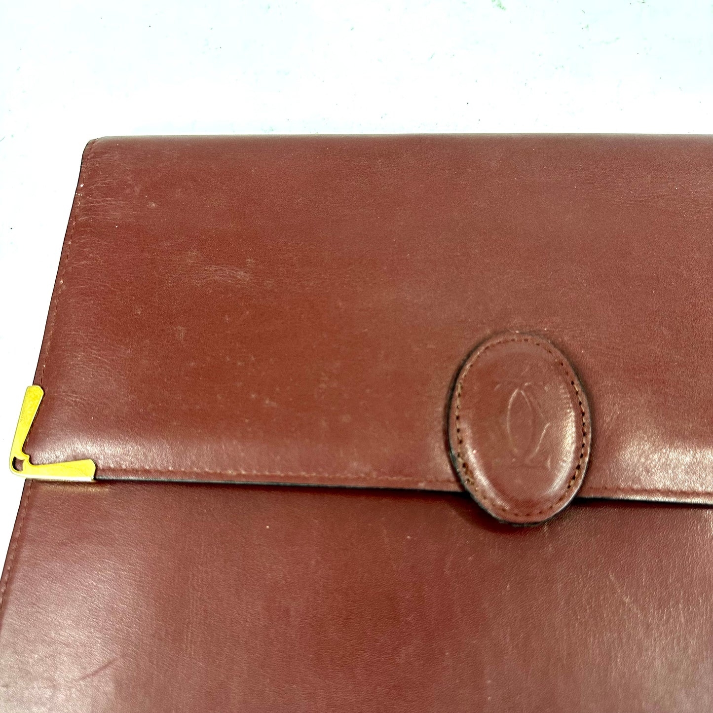 Vintage Cartier Bordeaux Leather Envelope Clutch