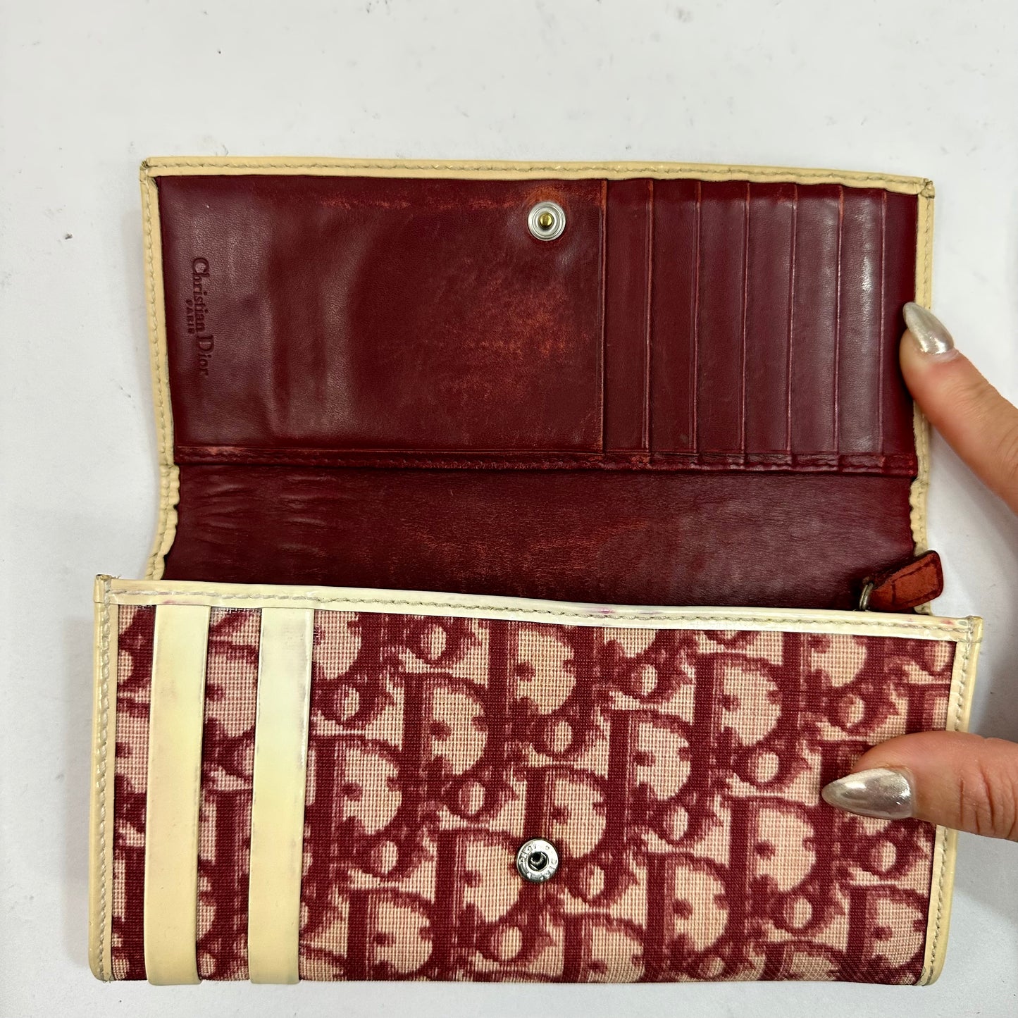 Vintage Christian Dior Red Trotter Monogram Number 1 Long Wallet