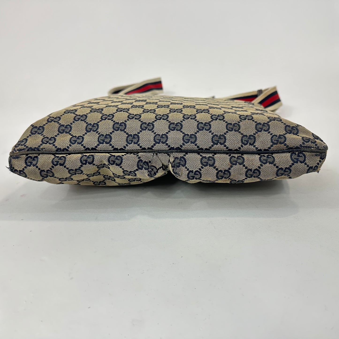Gucci Navy Blue Canvas Flat Messenger Bag with Outer Pockets