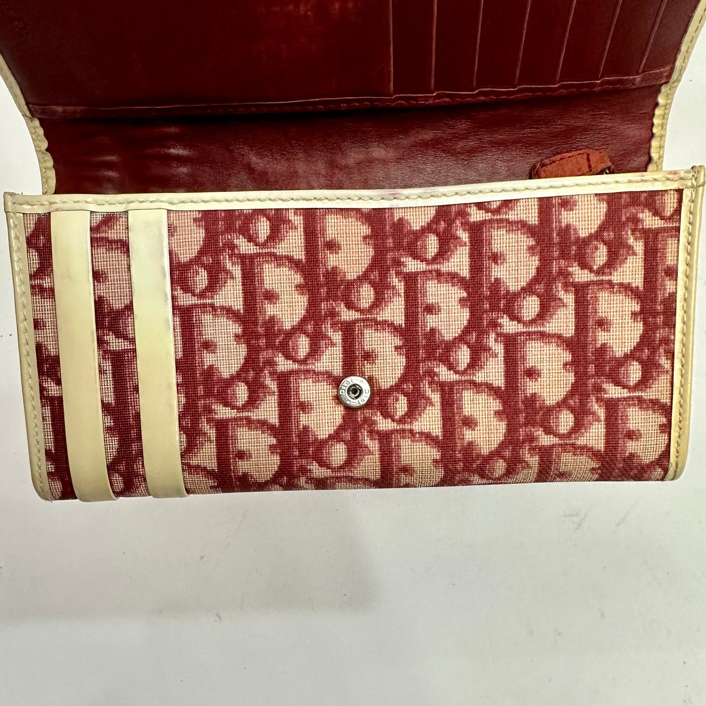 Vintage Christian Dior Red Trotter Monogram Number 1 Long Wallet