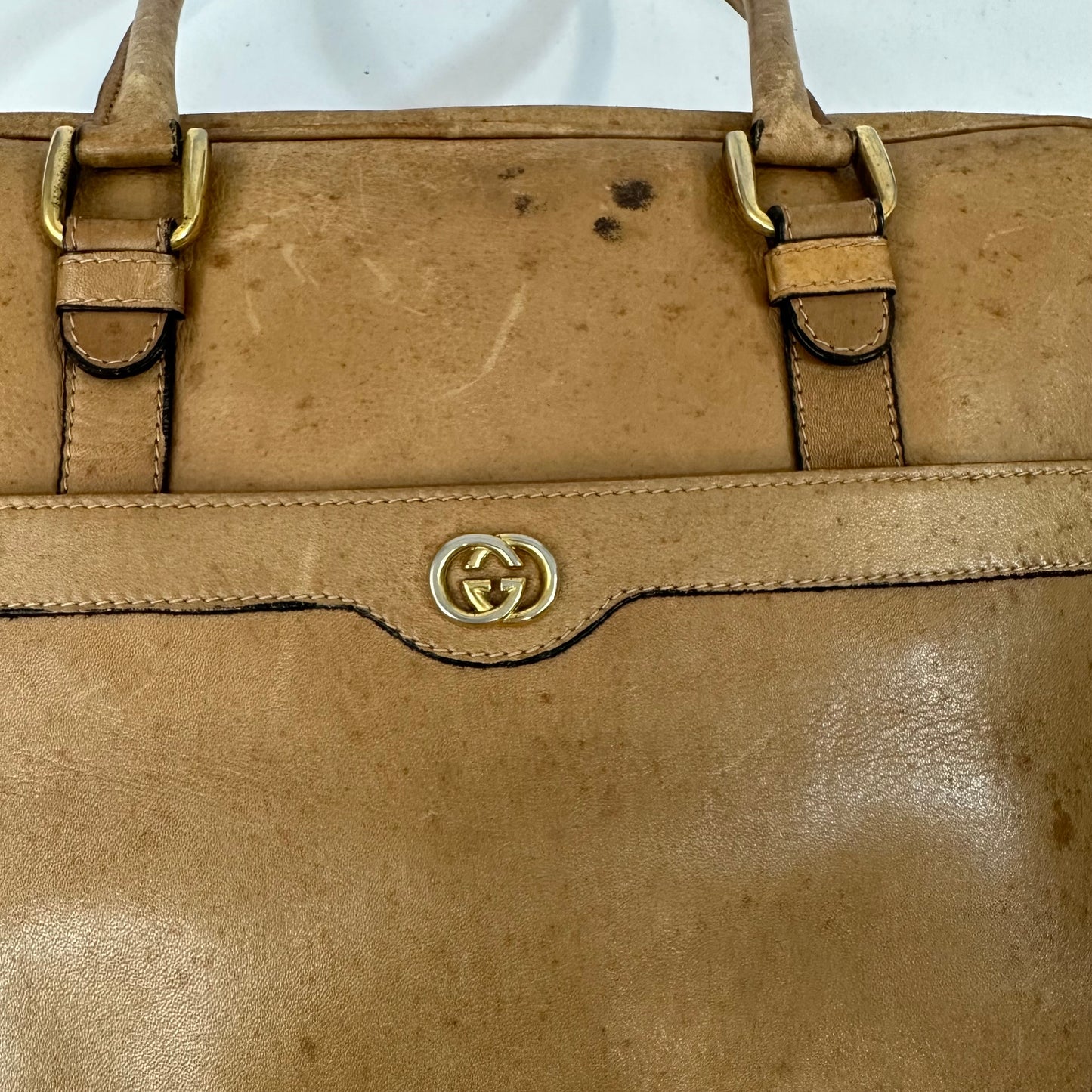 Vintage Gucci Tan Leather Zip Tote