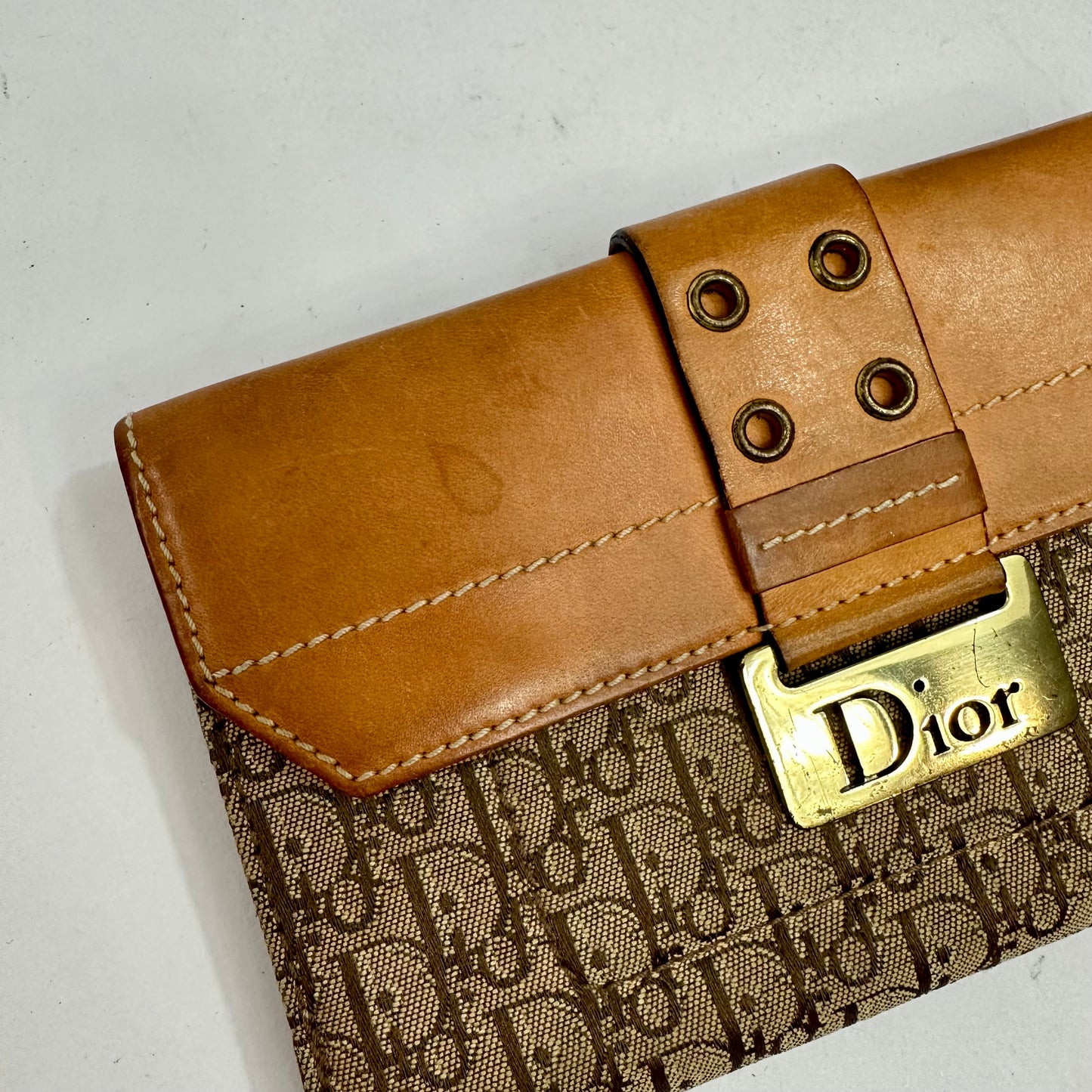 Vintage 2003 Dior Street Chic Canvas and Leather Tan Bifold Long Wallet