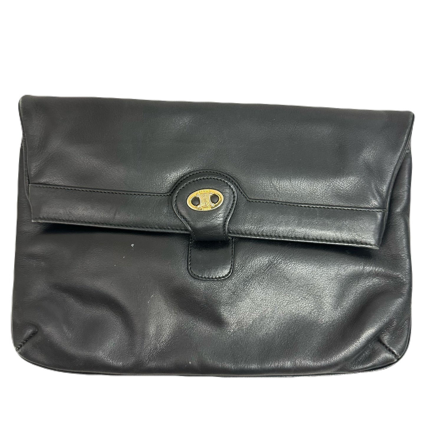 Vintage Celine Triomphe Black Leather Clutch