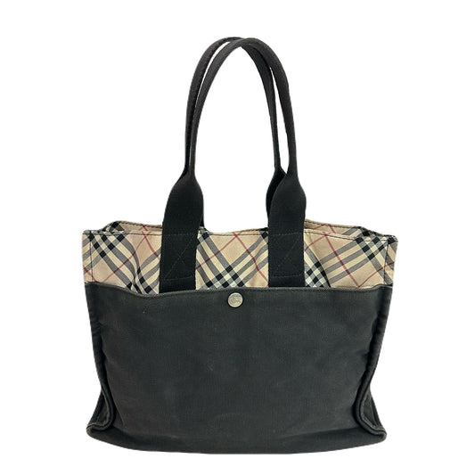 Vintage Burberry Blue Label Black Canvas and Nova Check Tote