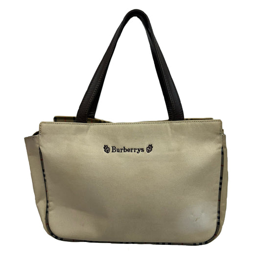 Vintage Burberry Embroidered Beige Canvas Tote