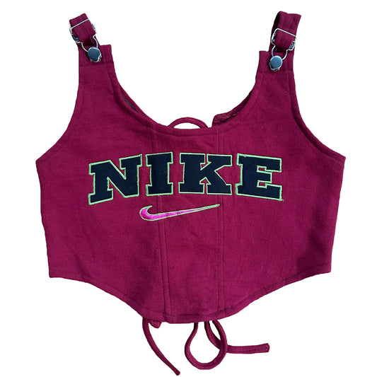 Reworked Vintage Nike Maroon Corset Top - L
