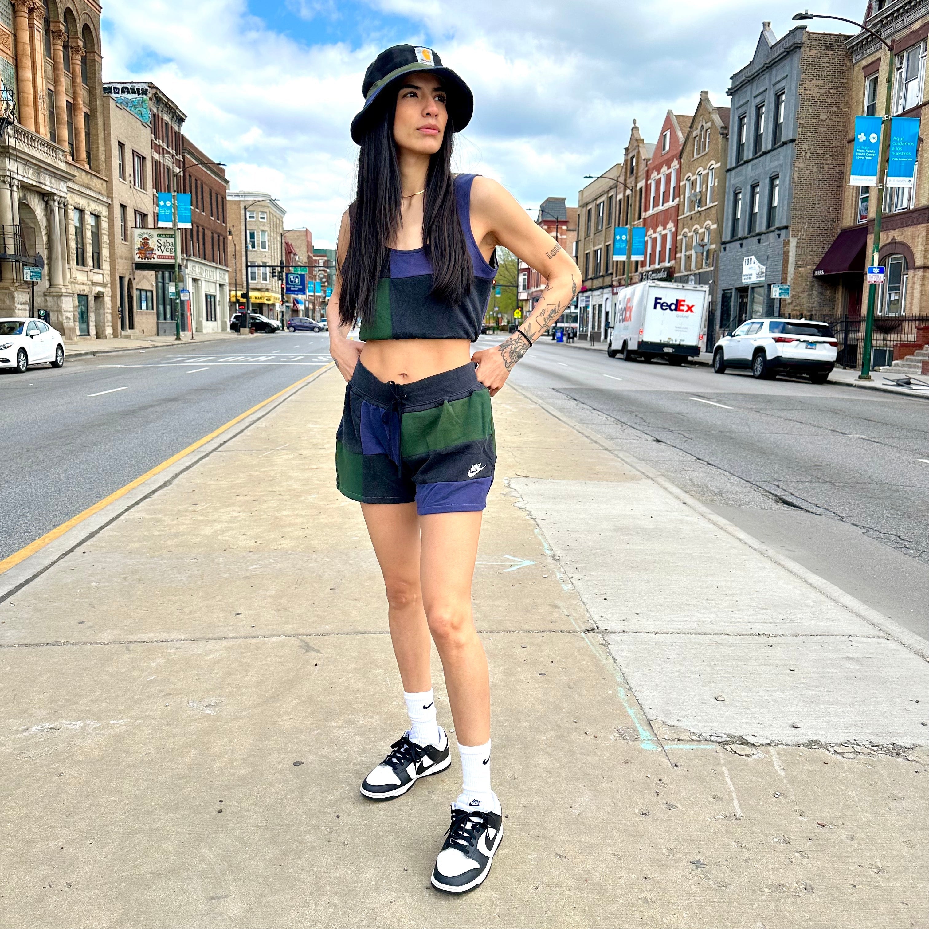 Reworked Nike Patchwork Crop Top Shorts Set