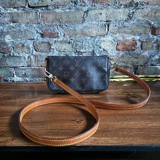 Vintage Louis Vuitton 1999 Monogram Pochette Accessoires Long Strap Bag