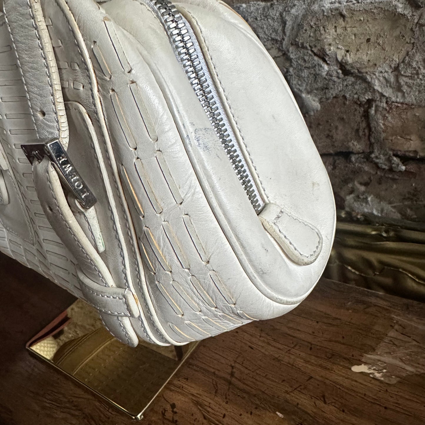 Vintage 2000's Loewe White Leather Senda Satchel
