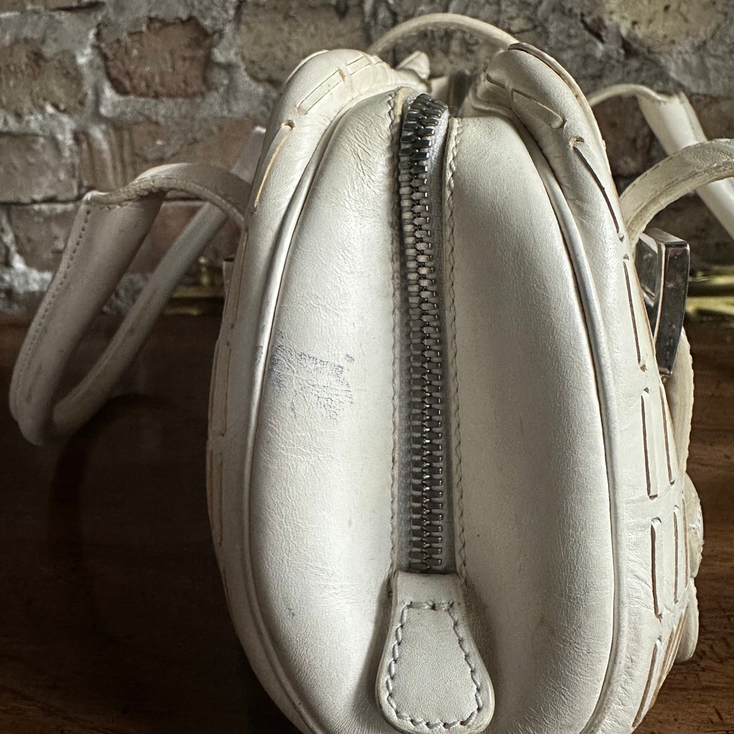 Vintage 2000's Loewe White Leather Senda Satchel