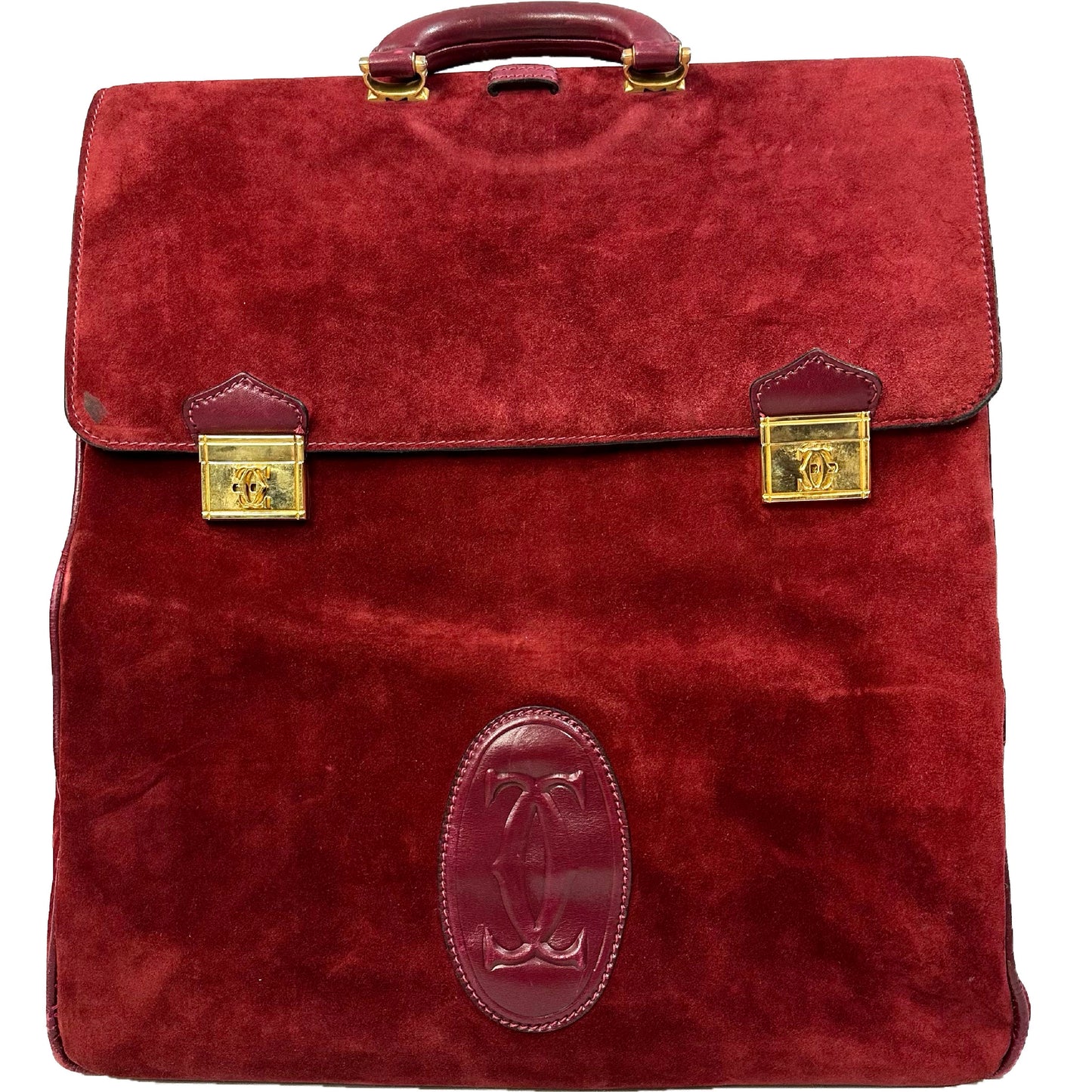 Vintage Les Must De Cartier 1975 Bordeaux Suede Train Travel Messenger Bag